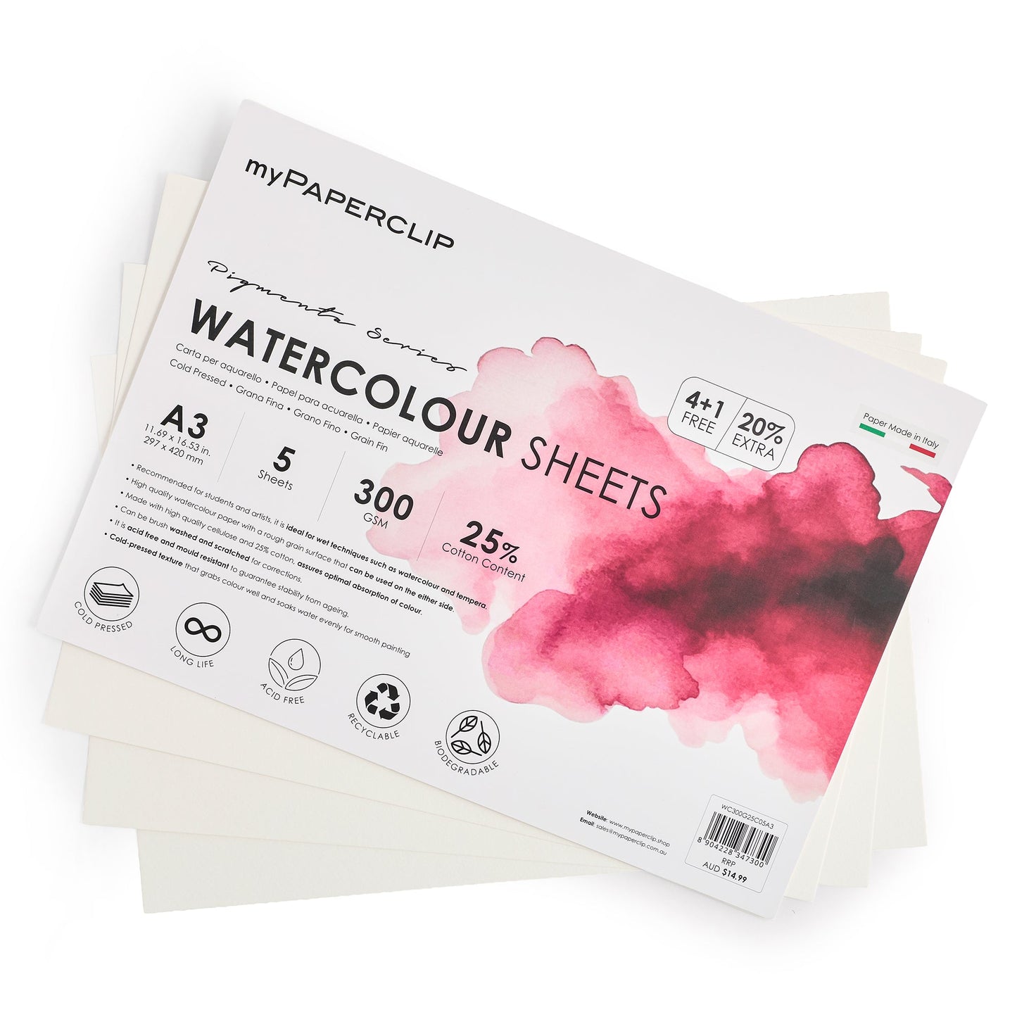 myPAPERCLIP Pigmenta Series Watercolour Sheets 300 GSM